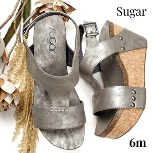 SUGAR Silver Platform Sports Wedge Sz 6m